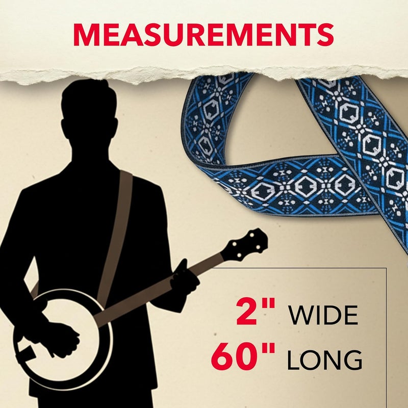 CMC Jacquard Banjo Strap for Men and Women, with Adjustable Buckle and Spring Clips, 2" Wide, 60" Long, - Image 3